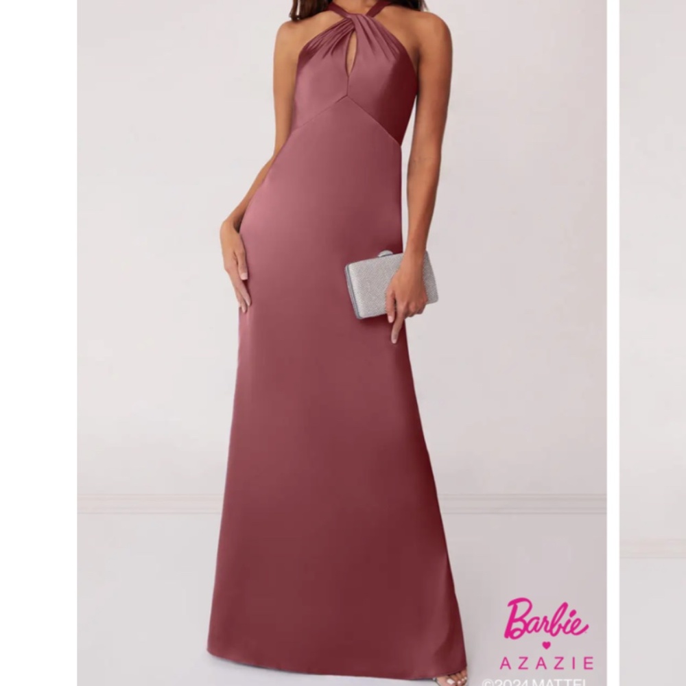 Azazie BARBIE Desert Rose Sheath Stretch Satin Dress